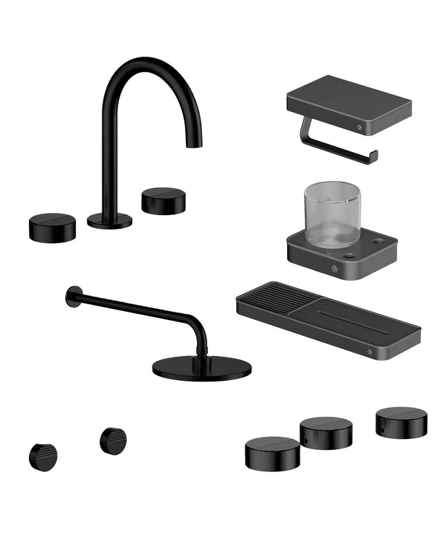 FV COMBO GRIFERIA GRIP NEGRO + ACCESORIOS INOX