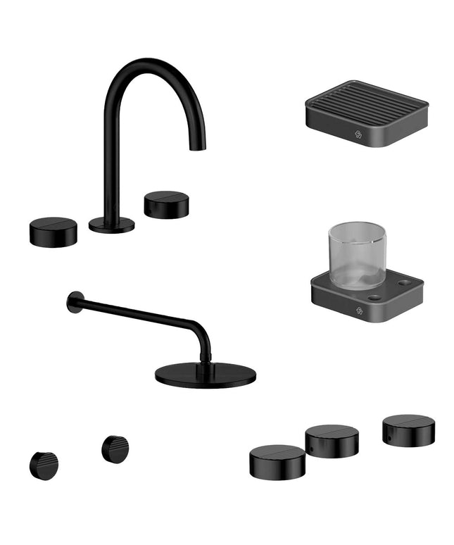 FV COMBO GRIFERIA GRIP NEGRO + ACCESORIOS INOX