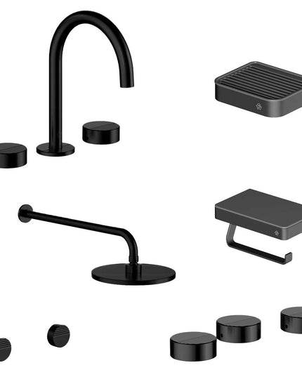 FV COMBO GRIFERIA GRIP NEGRO + ACCESORIOS INOX