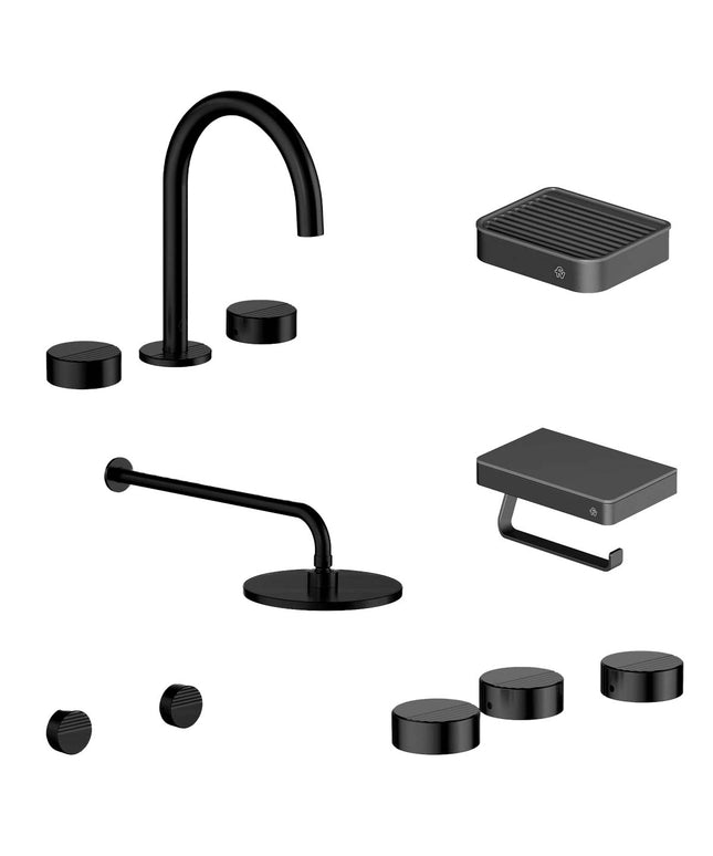 FV COMBO GRIFERIA GRIP NEGRO + ACCESORIOS INOX