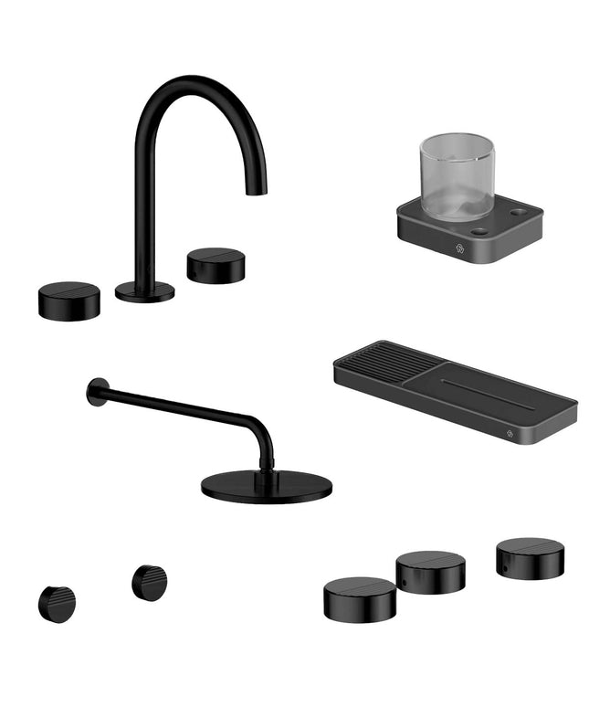 FV COMBO GRIFERIA GRIP NEGRO + ACCESORIOS INOX