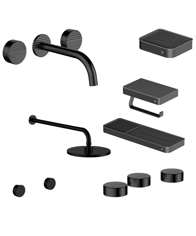 FV COMBO GRIFERIA GRIP NEGRO + ACCESORIOS INOX