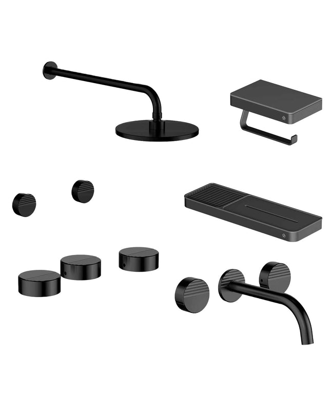 FV COMBO GRIFERIA GRIP NEGRO + ACCESORIOS INOX