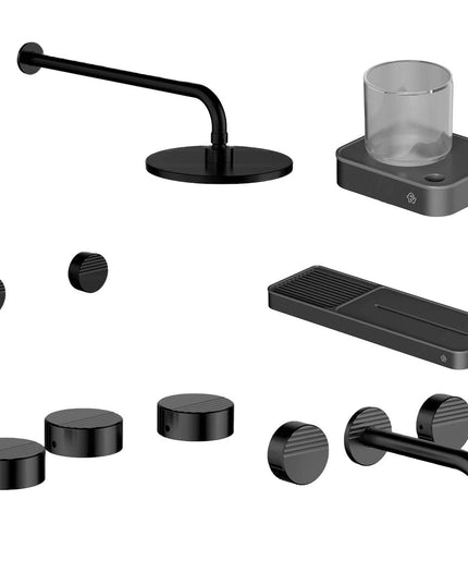 FV COMBO GRIFERIA GRIP NEGRO + ACCESORIOS INOX