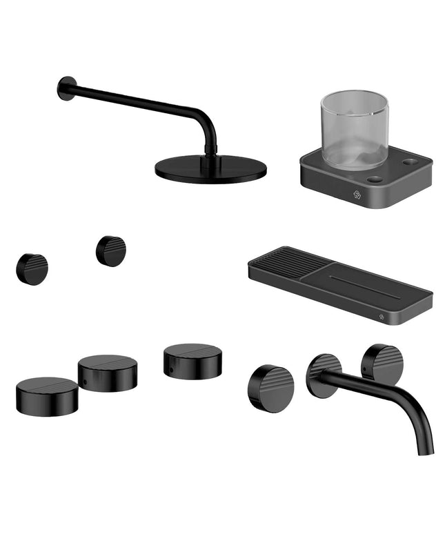 FV COMBO GRIFERIA GRIP NEGRO + ACCESORIOS INOX