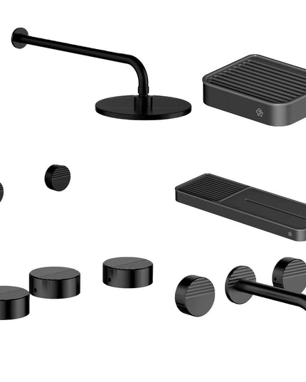 FV COMBO GRIFERIA GRIP NEGRO + ACCESORIOS INOX