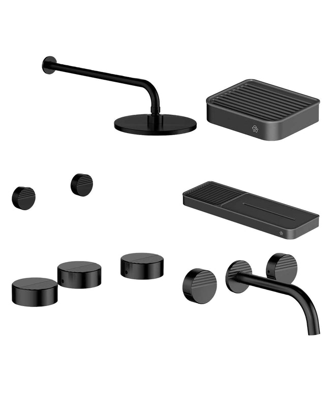 FV COMBO GRIFERIA GRIP NEGRO + ACCESORIOS INOX