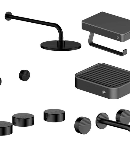 FV COMBO GRIFERIA GRIP NEGRO + ACCESORIOS INOX