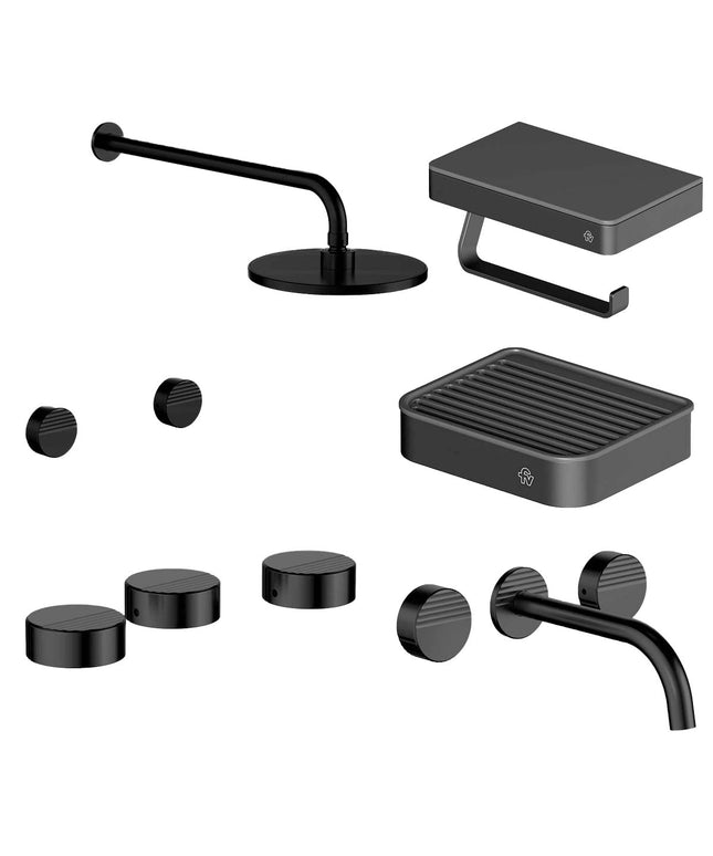 FV COMBO GRIFERIA GRIP NEGRO + ACCESORIOS INOX