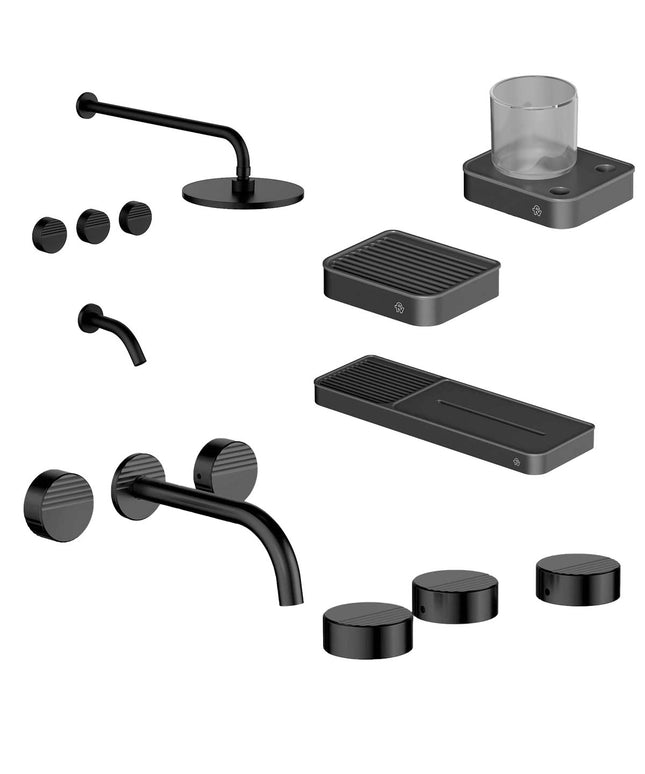 FV COMBO GRIFERIA GRIP NEGRO + ACCESORIOS INOX