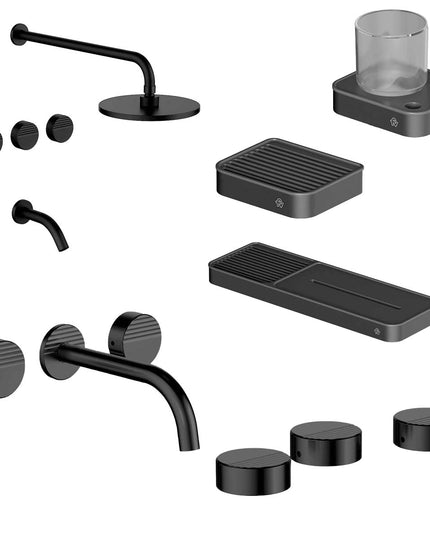 FV COMBO GRIFERIA GRIP NEGRO + ACCESORIOS INOX