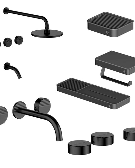 FV COMBO GRIFERIA GRIP NEGRO + ACCESORIOS INOX