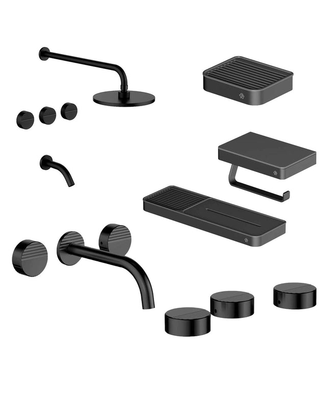 FV COMBO GRIFERIA GRIP NEGRO + ACCESORIOS INOX