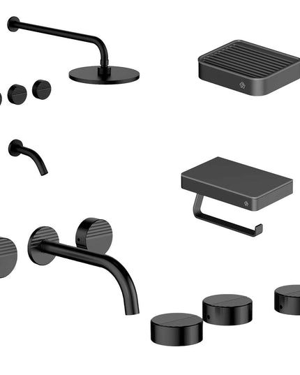 FV COMBO GRIFERIA GRIP NEGRO + ACCESORIOS INOX