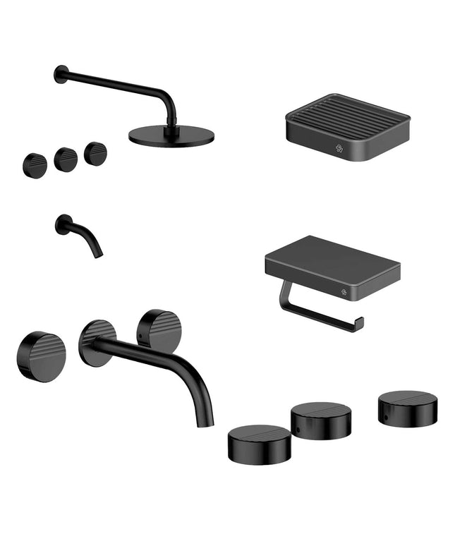 FV COMBO GRIFERIA GRIP NEGRO + ACCESORIOS INOX
