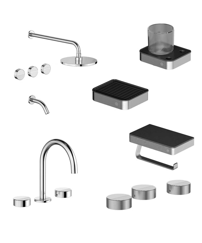 FV COMBO GRIFERIA GRIP CROMO + ACCESORIOS INOX