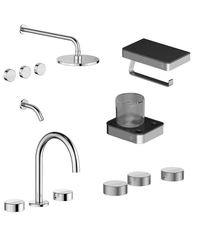 FV COMBO GRIFERIA GRIP CROMO + ACCESORIOS INOX