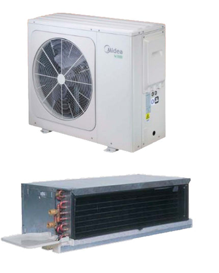 MIDEA BOMBA CALOR AEROTERMIA 16KW Y CARRIER FAN COIL BAJA SILUETA AF Y AC 30K BTU/H UNIDAD HEAVY DUTY