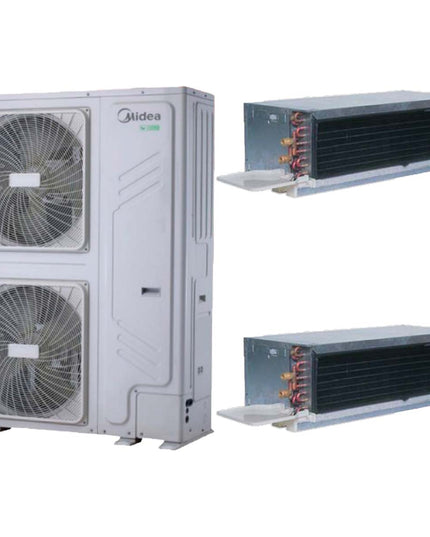MIDEA BOMBA CALOR AEROTERMIA 26KW Y CARRIER FAN COIL BAJA SILUETA AF Y AC 30K BTU/H UNIDAD HEAVY DUTY