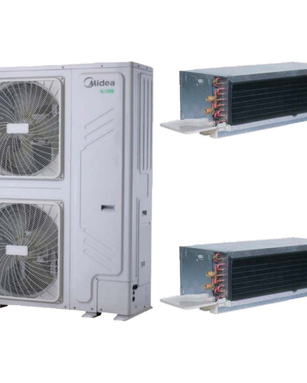 MIDEA BOMBA CALOR AEROTERMIA 26KW Y CARRIER FAN COIL BAJA SILUETA AF Y AC 55K BTU/H UNIDAD STANDARD