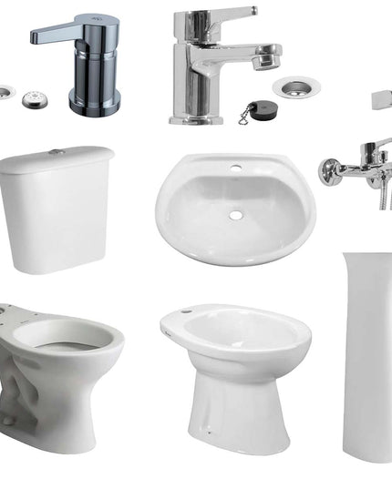 JUEGO DE BAÑO 8 PIEZAS ANDINA FERRUM Y GRIFERIA ALBA FV MONOCOMANDO