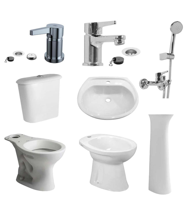 JUEGO DE BAÑO 8 PIEZAS ANDINA FERRUM Y GRIFERIA ALBA FV MONOCOMANDO