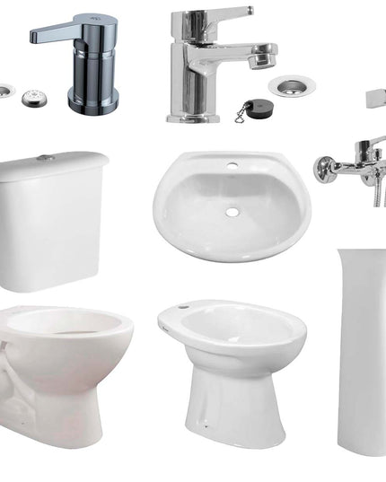 JUEGO DE BAÑO 8 PIEZAS ANDINA FERRUM Y GRIFERIA ALBA FV MONOCOMANDO