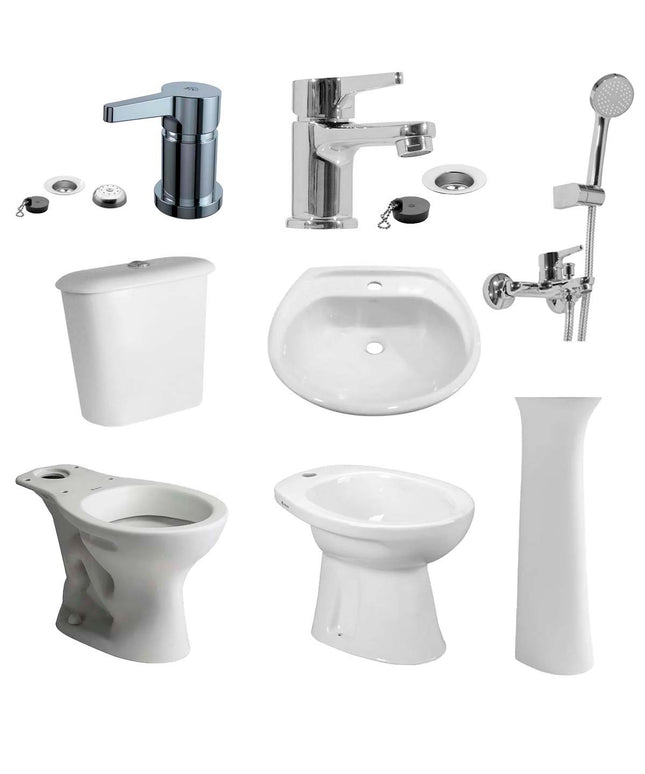 JUEGO DE BAÑO 8 PIEZAS ANDINA FERRUM Y GRIFERIA ALBA FV MONOCOMANDO