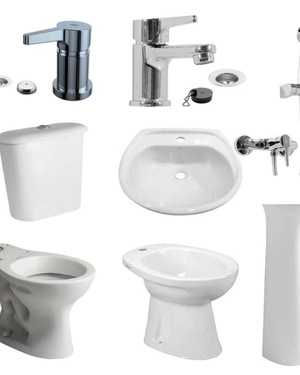 JUEGO DE BAÑO 8 PIEZAS ANDINA FERRUM Y GRIFERIA ALBA FV MONOCOMANDO