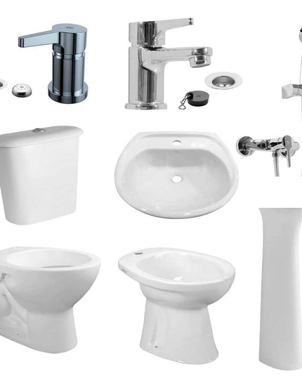 JUEGO DE BAÑO 8 PIEZAS ANDINA FERRUM Y GRIFERIA ALBA FV MONOCOMANDO