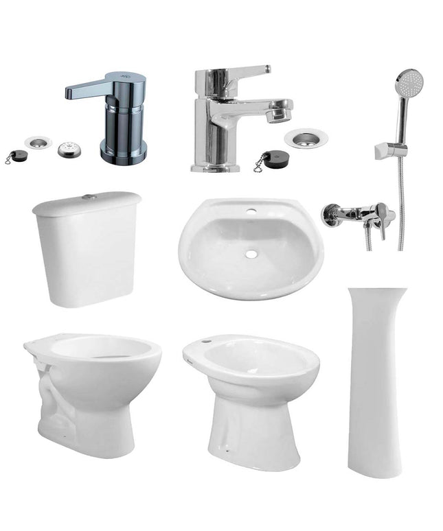 JUEGO DE BAÑO 8 PIEZAS ANDINA FERRUM Y GRIFERIA ALBA FV MONOCOMANDO