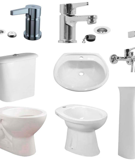 JUEGO DE BAÑO 8 PIEZAS ANDINA FERRUM Y GRIFERIA ALBA FV MONOCOMANDO