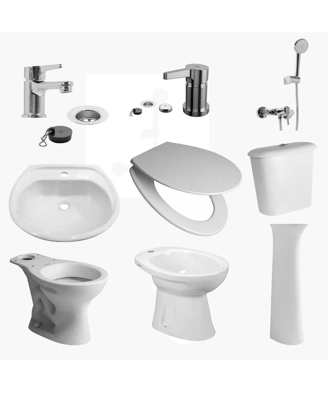JUEGO DE BAÑO 9 PIEZAS ANDINA FERRUM Y GRIFERIA ALBA FV MONOCOMANDO</p><p>