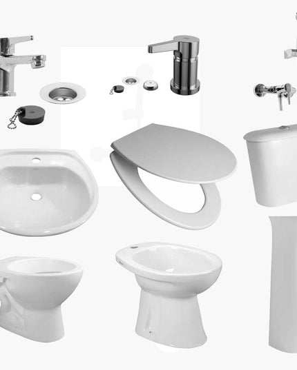 JUEGO DE BAÑO 9 PIEZAS ANDINA FERRUM Y GRIFERIA ALBA FV MONOCOMANDO