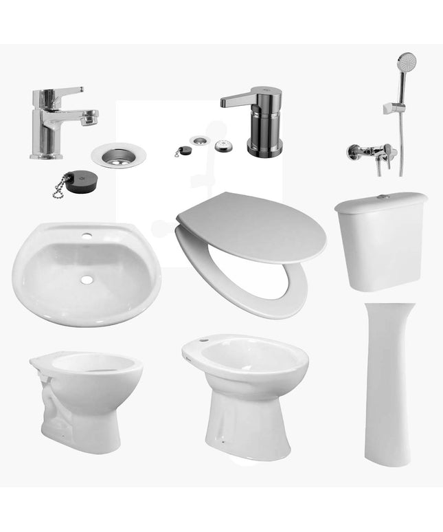 JUEGO DE BAÑO 9 PIEZAS ANDINA FERRUM Y GRIFERIA ALBA FV MONOCOMANDO