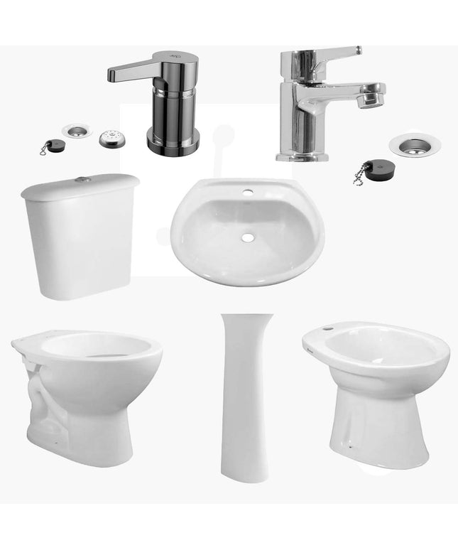 JUEGO DE BAÑO 7 PIEZAS ANDINA FERRUM Y GRIFERIA ALBA FV MONOCOMANDO