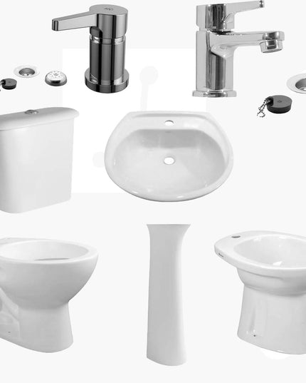 JUEGO DE BAÑO 7 PIEZAS ANDINA FERRUM Y GRIFERIA ALBA FV MONOCOMANDO