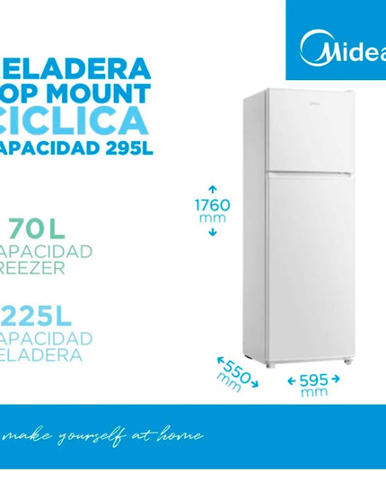 MIDEA HOGAR HELADERA CICLICA TOP MOUNT 295L BLANCA MDRT414FGE01A