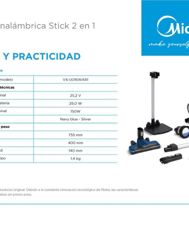 MIDEA HOGAR ASPIRADORA STICK INALAMBRICA 2 EN 1 VS-U016WAR1