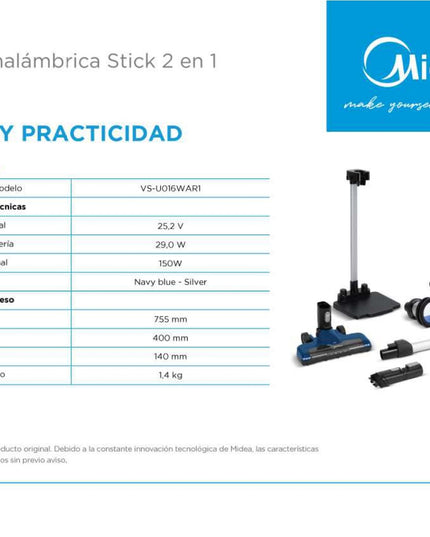 MIDEA HOGAR ASPIRADORA STICK INALAMBRICA 2 EN 1 VS-U016WAR1
