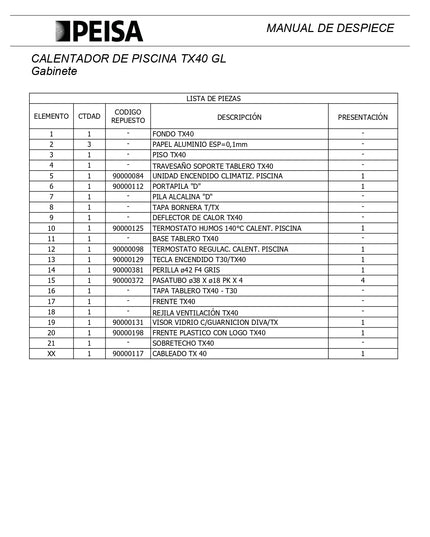 PEISA CALENTADOR DE PISCINAS TX 40 GL 10000096