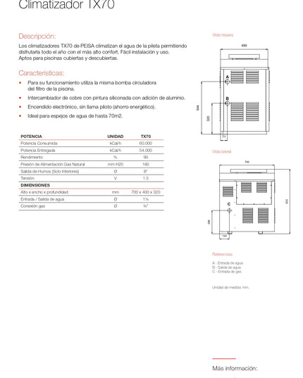PEISA CALENTADOR DE PISCINAS TX70 GL 10000099