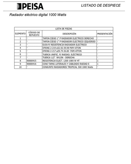 PEISA RADIADOR ELECTRICO TROPICAL DIGITAL L500-E 1000 W 7 ELEMENTOS 10000681
