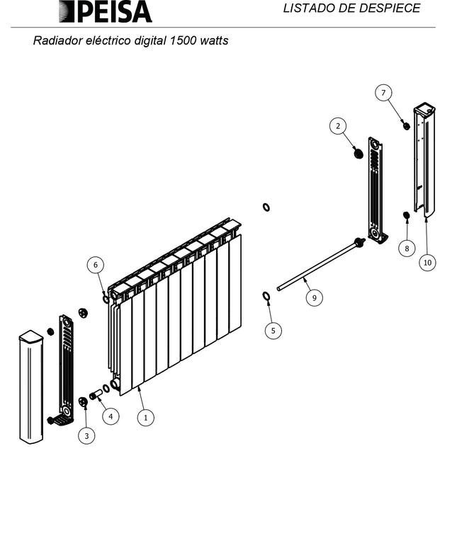 PEISA RADIADOR ELECTRICO TROPICAL DIGITAL L500-E 1500 W 10 ELEM. 10000682