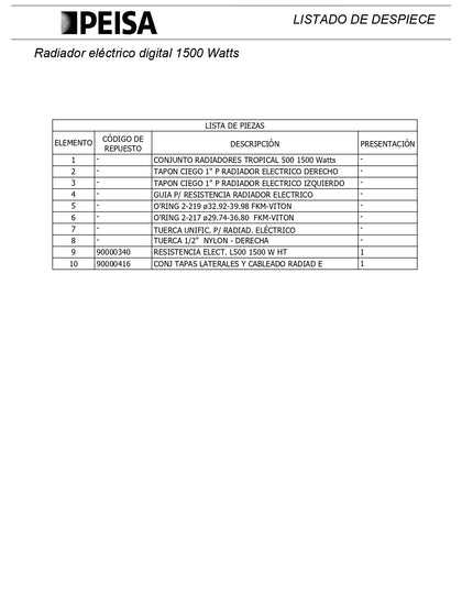 PEISA RADIADOR ELECTRICO TROPICAL DIGITAL L500-E 1500 W 10 ELEM. 10000682