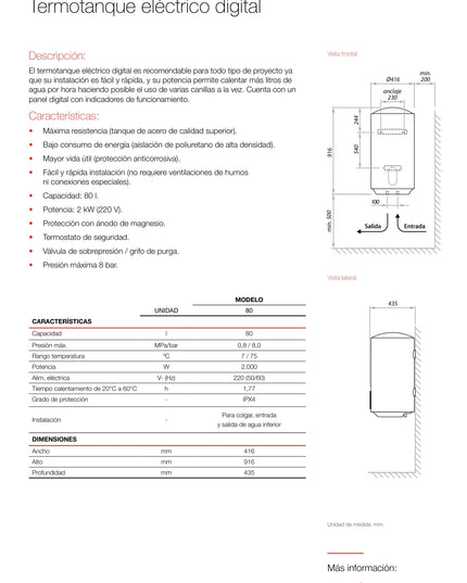 PEISA TERMOTANQUE ELECTRICO TED 80 L 10001439