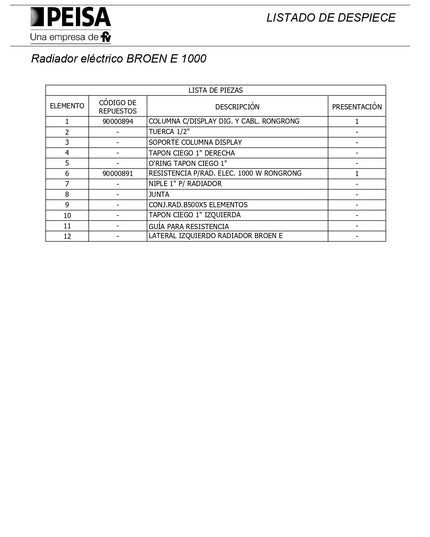 PEISA RADIADOR BROEN E ELECTRICO 1000 BLANCO 5 ELEMENTOS 10001822