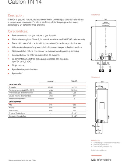 PEISA CALEFON A GAS TN 14L TIRO NATURAL 10002642
