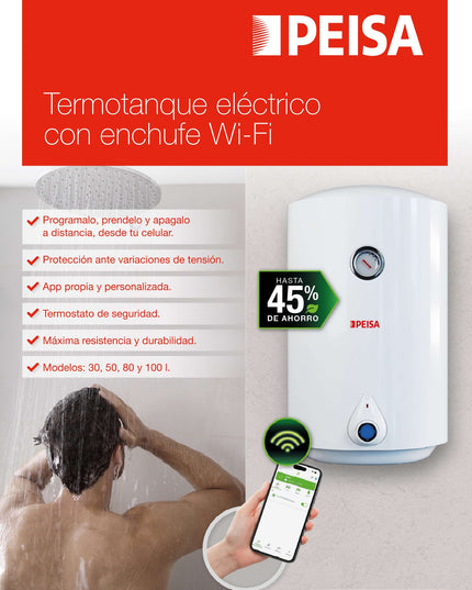 PEISA TERMOTANQUE ELECTRICO TEA 30 L CON ENCHUFE WIFI ZENTRALY 10002749