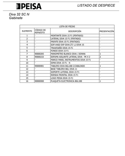 PEISA CALDERA DIVA 32 C N GL 10000069